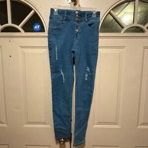 SHEIN Blue Button-Up Skinny Jeans